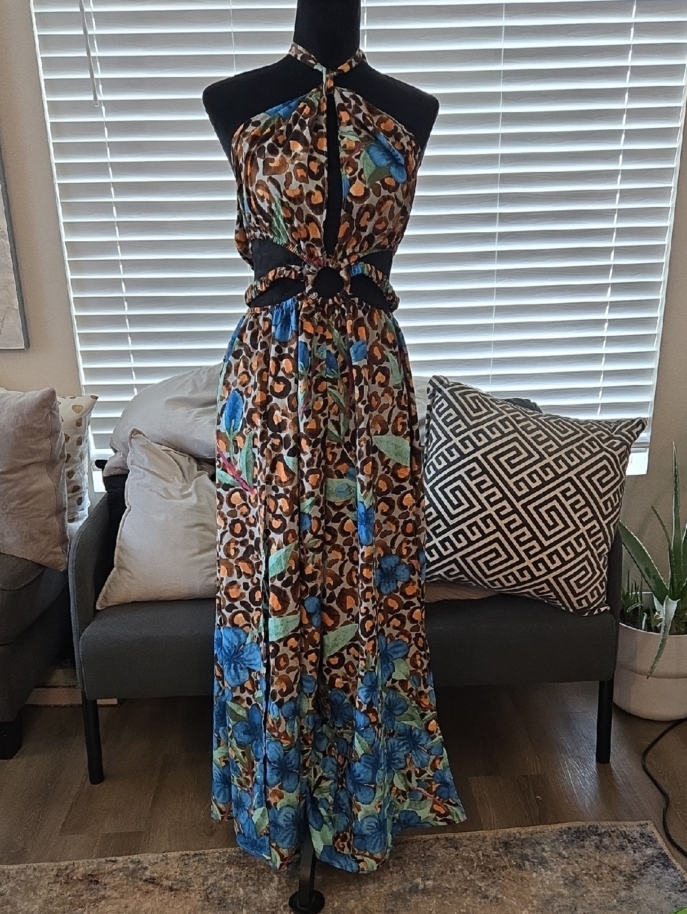 SHEIN Blue Floral and Leopard Print Jumpsuit